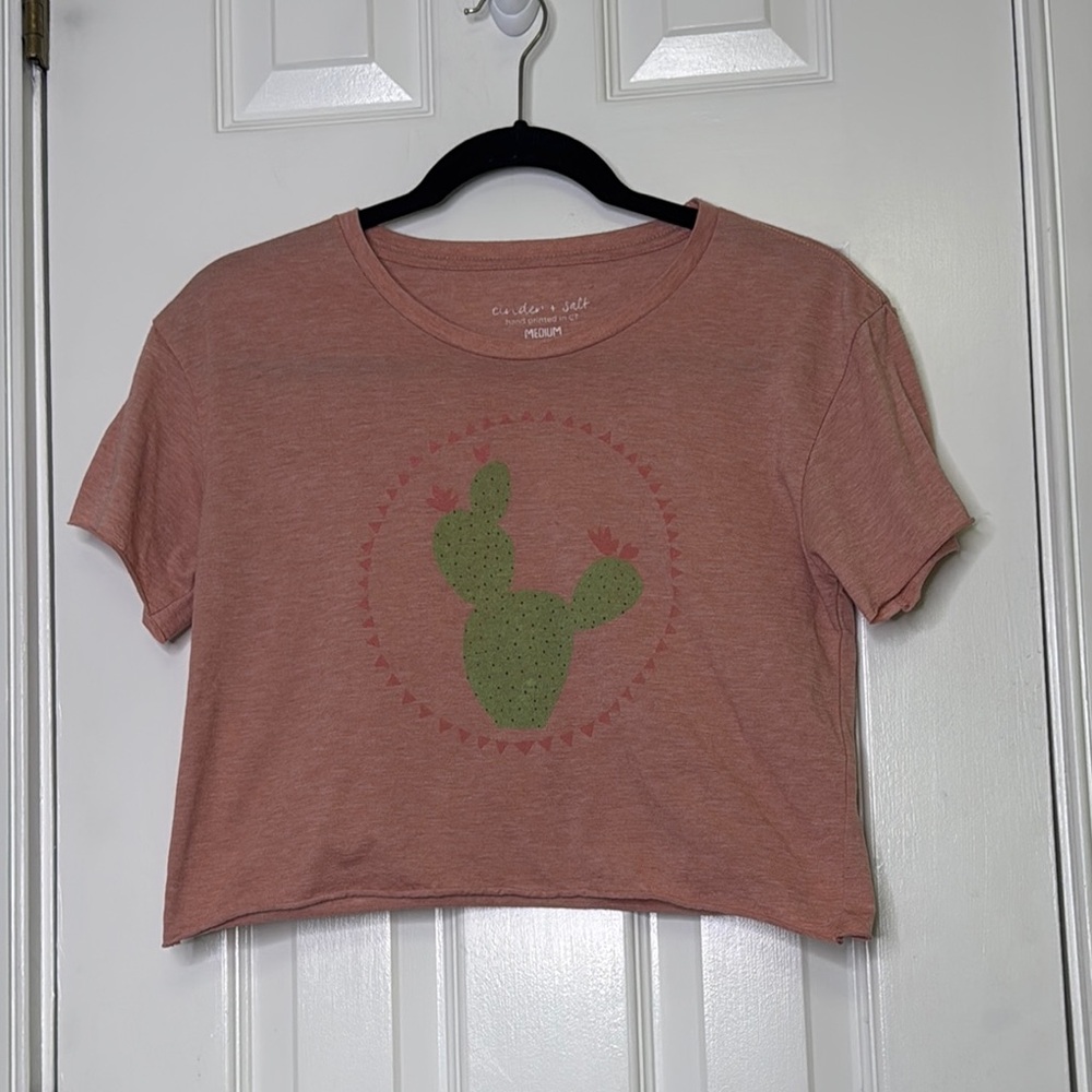 Pink Crop Top with Cactus Graphic